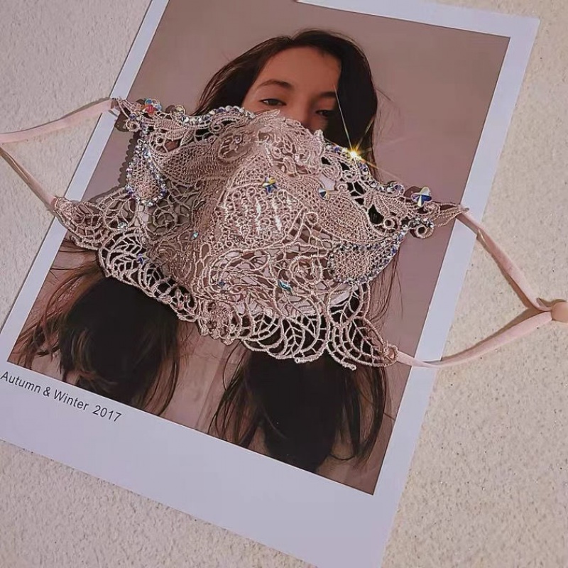 abay蕾丝夏季薄款精美性感蕾丝 气质个性口罩 粉色钻版【1个】