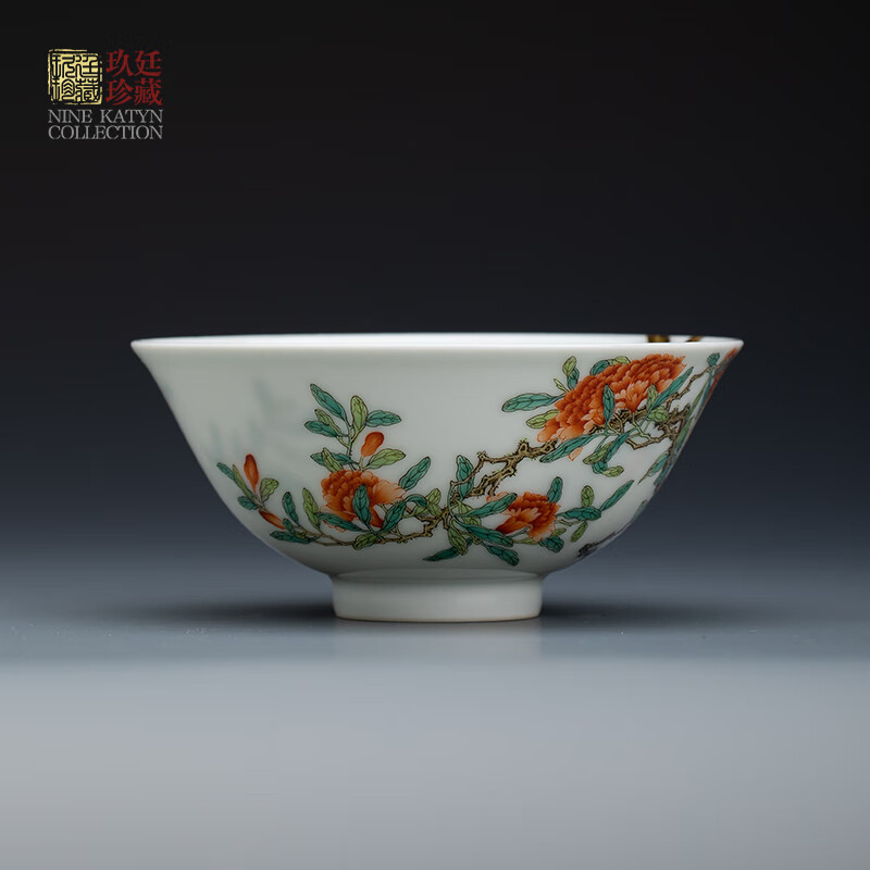 玖廷景德镇手绘薄胎功夫茶具品茗杯陶瓷个人专用主人杯高端石榴纹单杯