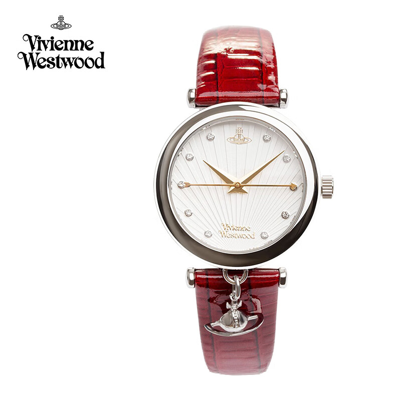 薇薇安·威斯特伍德（Vivienne Westwood）西太后手表女士皮带钻饰欧美送女生日节日送女友七夕情人节礼物 红色