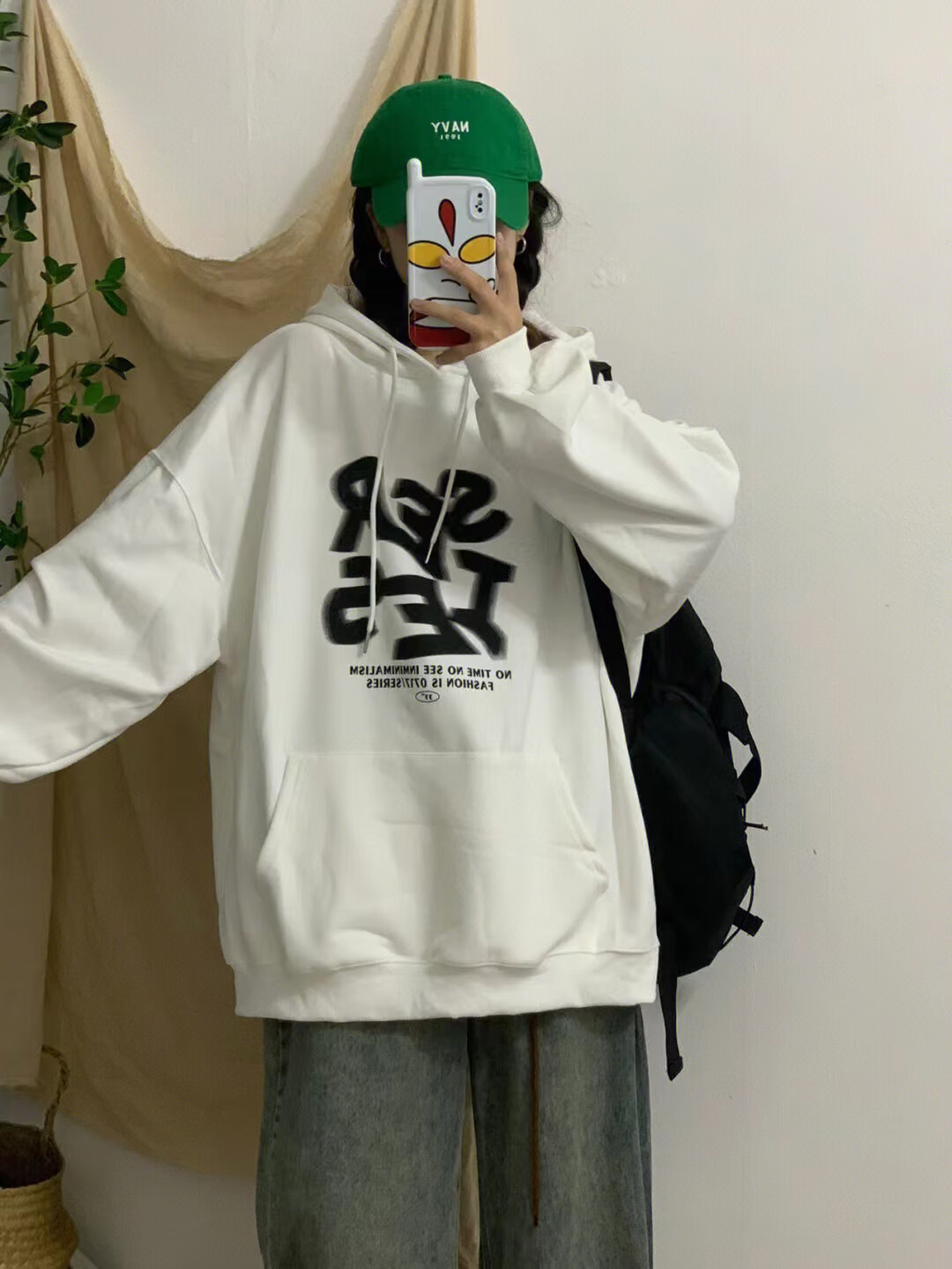 ukbs 女情侣装慵懒oversize男加绒大克重连帽衫美式复古情侣 a1460