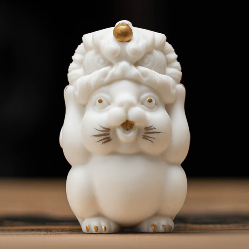 容山堂景致白瓷茶宠可养变色兔年生肖摆件陶瓷盖置文玩创意茶配件 白