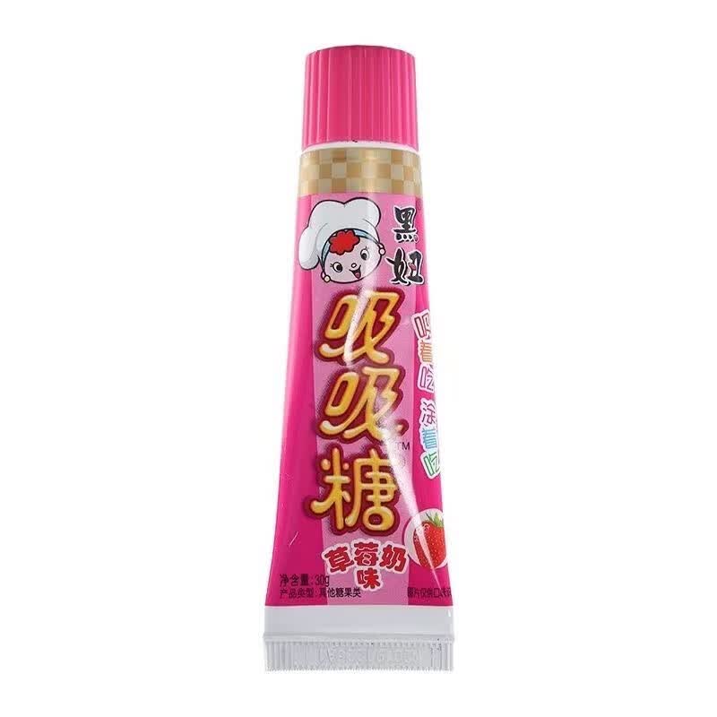 食怀旺仔黑妞吸吸糖30g*6支巧克力草莓炼乳味混搭装儿童休闲牙膏糖果