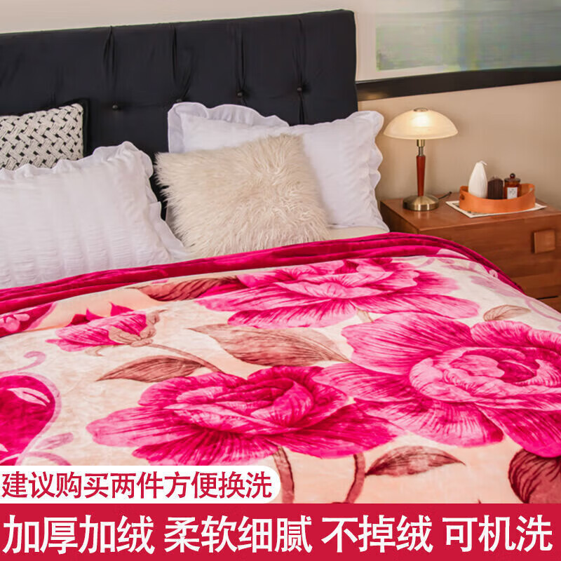 oqb鹤山美雅拉舍尔毛毯居宝娜加厚双层毯子盖被珊瑚绒单人床单单件空