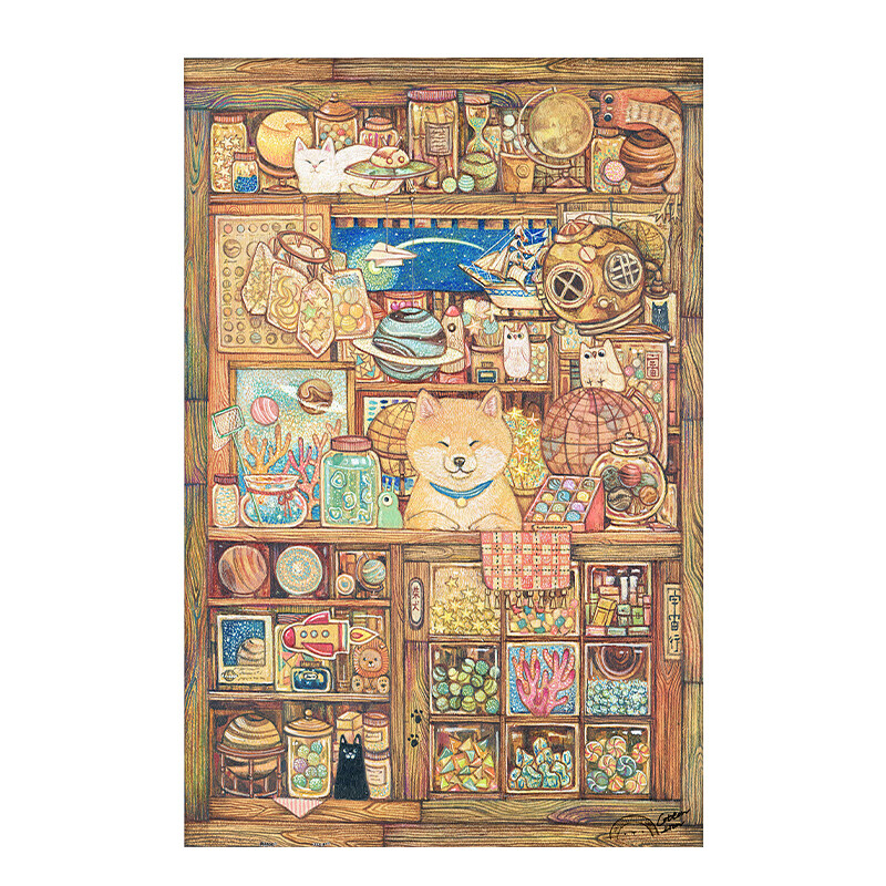 3d-jp棉花狮治愈系萌宠动物插画系列平面塑胶成人拼图600片圣诞装饰画