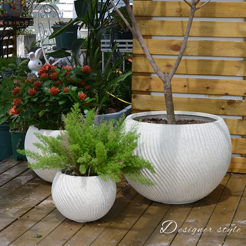圆形大号花盆水泥镁泥商场北欧组合简约箱户外写字楼庭院花园绿植