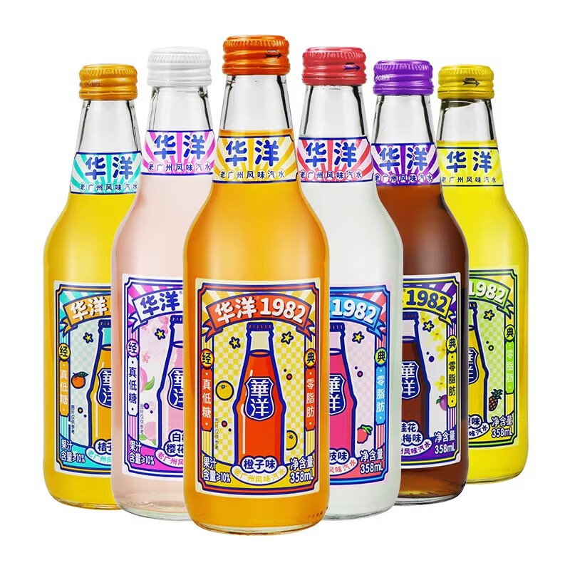 華洋1982汽水500ml*15瓶整箱裝果味汽水橙子鳳梨塑料瓶0卡 【6瓶】隨機(jī)3-4口味混合3-5月產(chǎn)