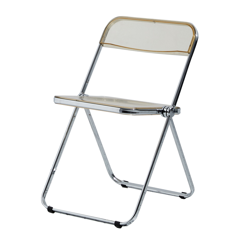 宜瑞思 透明折叠椅子ins亚克力塑料椅水晶北欧餐椅网红椅化妆椅 女服装店拍照 琥珀色透明【电镀银腿】