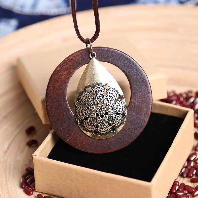 侨沁森女木质原创手工毛衣链 文艺项链女 长款百搭复古民族风饰品