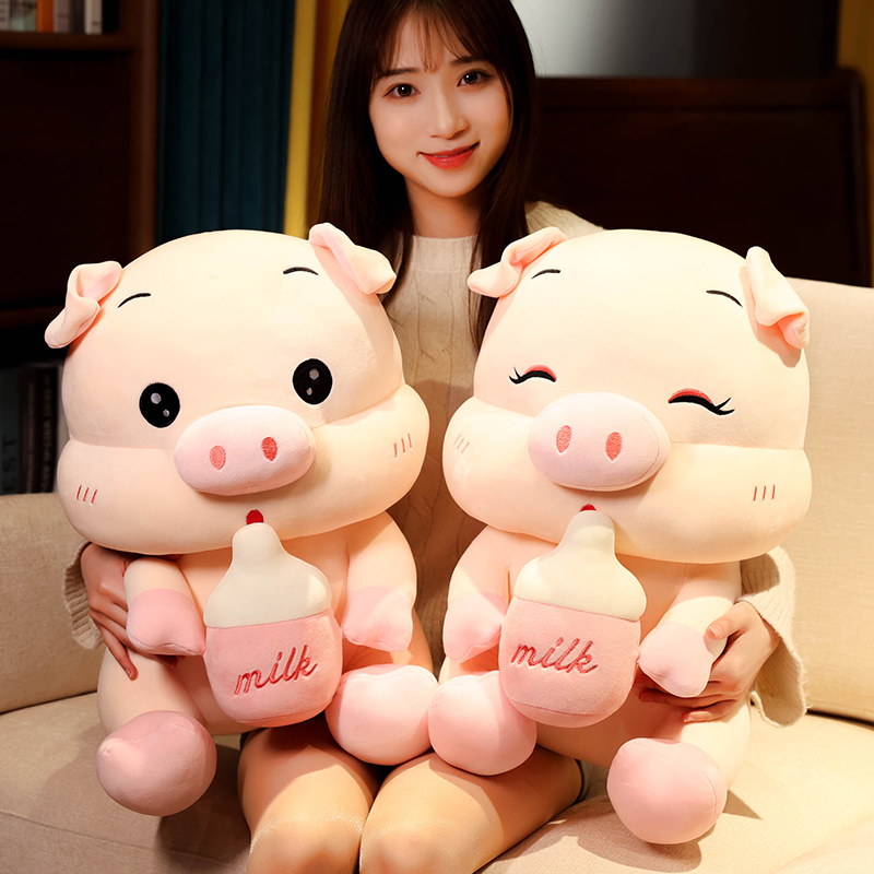可爱奶瓶猪猪猪公仔小猪女生床上陪睡长条布玩偶布偶女友生日礼物