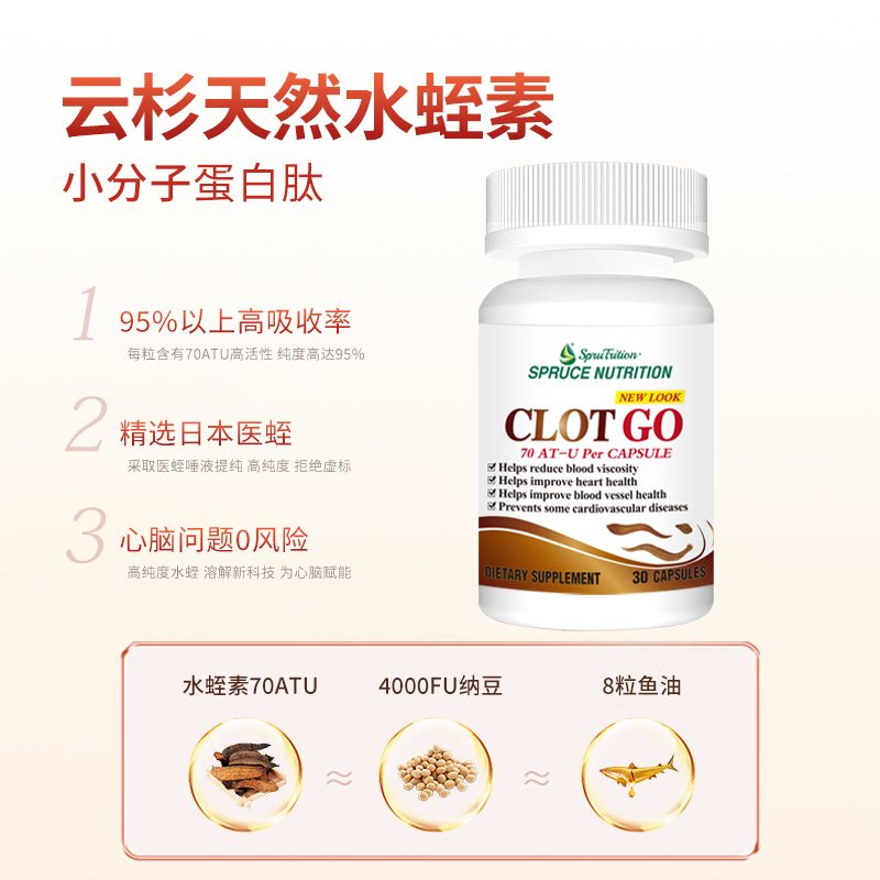 美国天然水蛭素胶囊云杉小分子非冻干粉呵护中老年心脑血管 1瓶体验装