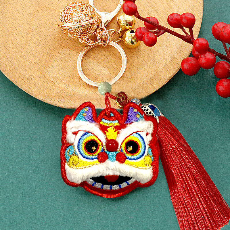 刺绣平安福diy成品平安符香囊荷包本命年生日 红醒狮钥匙扣机绣成品