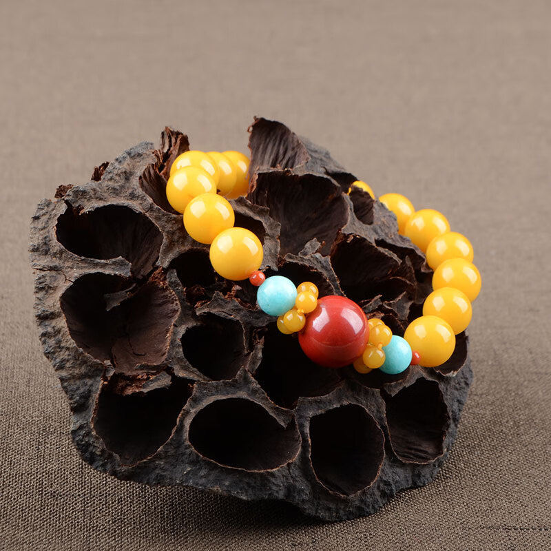 她世代【母亲节礼物】蜜蜡圆珠手串鸡油黄老蜜琥珀手链朱砂转运珠饰品 10MM蜜蜡(866931)