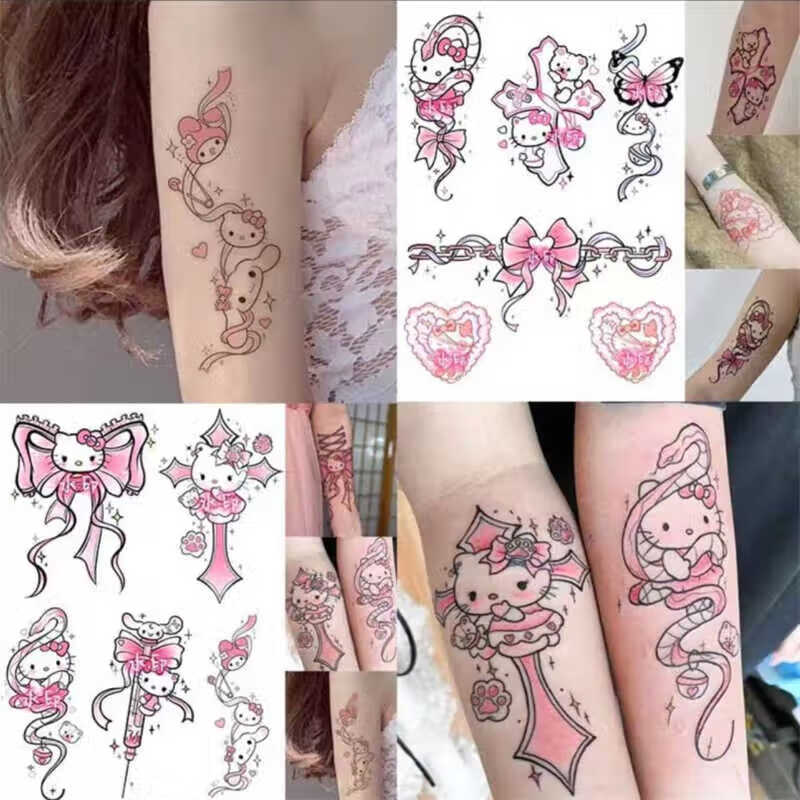 创京懿选hellokitty纹身贴彩色可爱卡通猫咪凯蒂猫hellokitty软萌防水