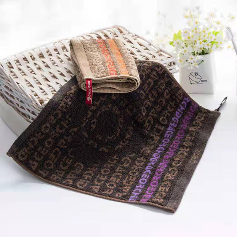 洁丽雅纯棉毛巾2条全棉方巾小洗脸巾柔软吸水男女家用擦手巾含挂绳深色 【浅棕1深棕1】 2条 52g