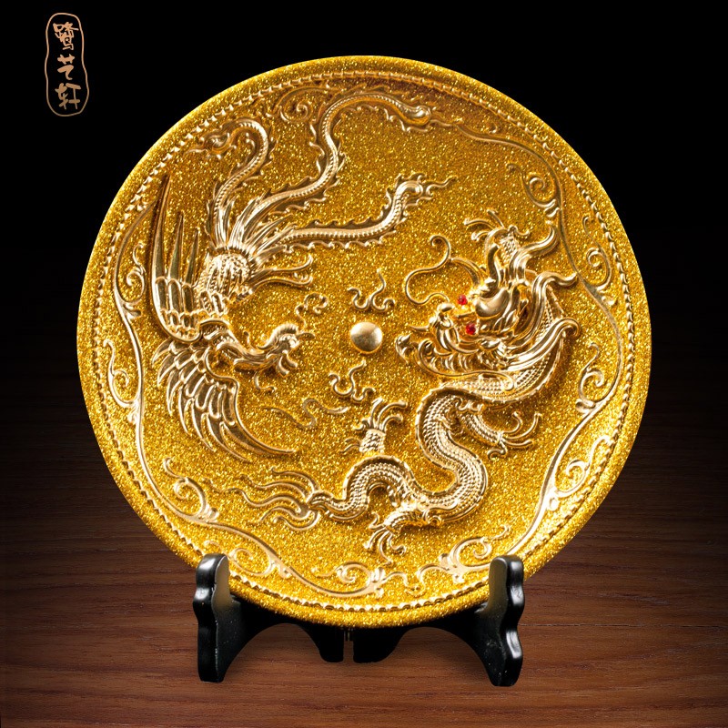 鹭艺轩龙凤呈祥摆件金箔工艺品客厅装饰新婚礼物送新人高档实用结婚