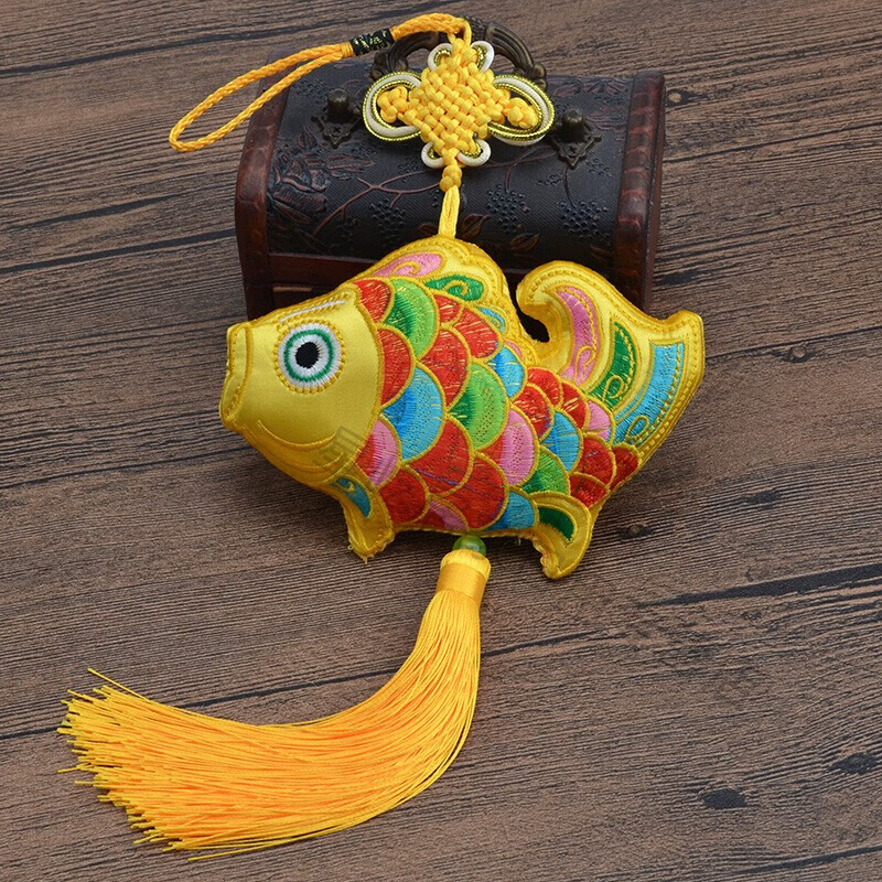 工匠时光双鱼挂件刺绣鱼挂饰布艺绣品双鱼挂件春节礼品过年装饰用品