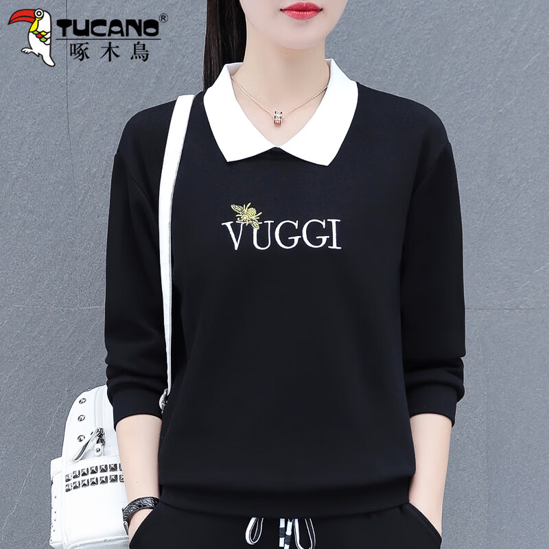 啄木鸟品牌卫衣女春秋2024新款中年时尚洋气套头外套春季休闲上衣