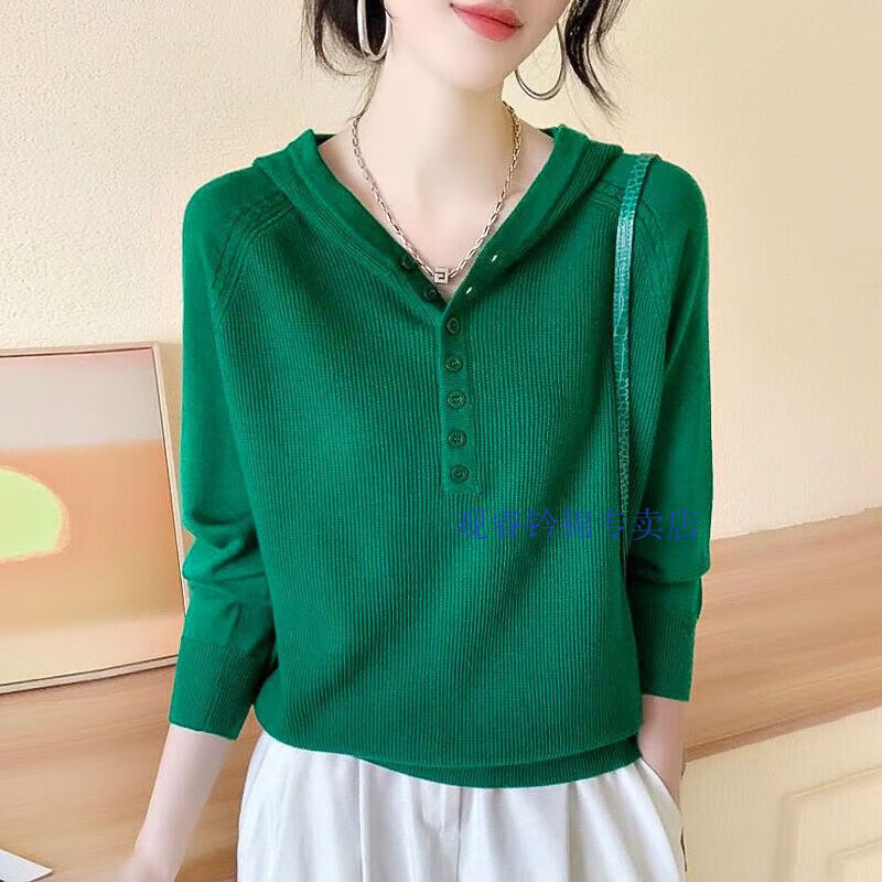 观睿气质女士针织衫女春秋薄款洋气帽衫女生毛衣秋冬新款色连帽卫衣韩