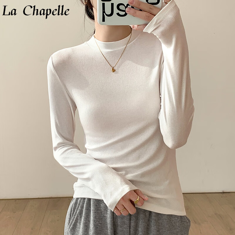 拉夏贝尔(la chapelle)女装 t恤女长袖春秋新款2023内搭螺纹棉纯色