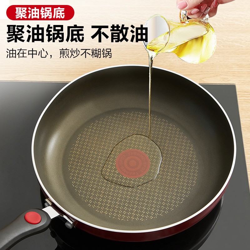 苏泊尔（SUPOR） 平底锅不粘锅 玻璃盖火红点煎锅炒菜锅明火燃气灶磁炉通用牛排锅 28CM 三代红色普通盖聚油底