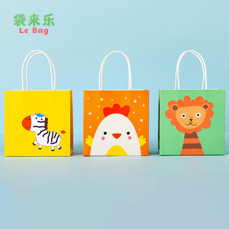 10个可爱卡通礼品袋儿童手提袋幼儿园零食纸袋生日满月糖果包装袋 3款