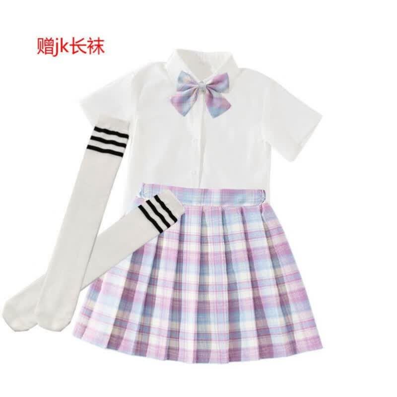 小女孩子小朋友穿的gk裙短袖校服裙衬衫儿童小学生校服百褶裙12学院风