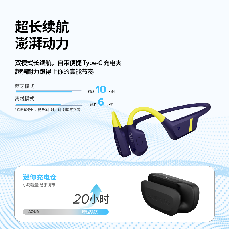 SUUNTO颂拓Aqua 【智能算法】专业运动游泳训练骨传导蓝牙耳机跑步骑行无线挂脖颈挂耳夹开放式耳机 深海蓝【智能游泳】-推荐