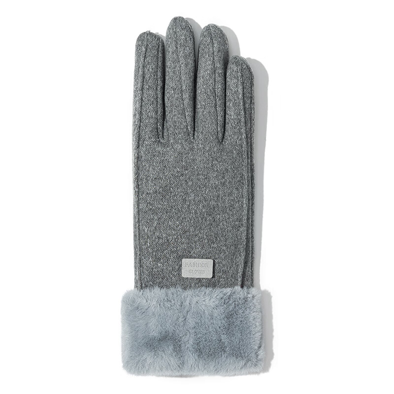 达芬奇密码 手套女加厚冬季保暖立体线条毛口加绒保暖可爱可触屏手套 毛口灰色