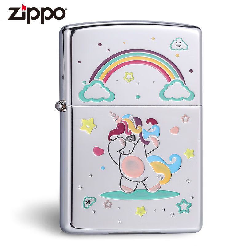 zippo芝宝正版打火机 彩虹独角兽镜面防风煤油火机男友 彩虹独角兽
