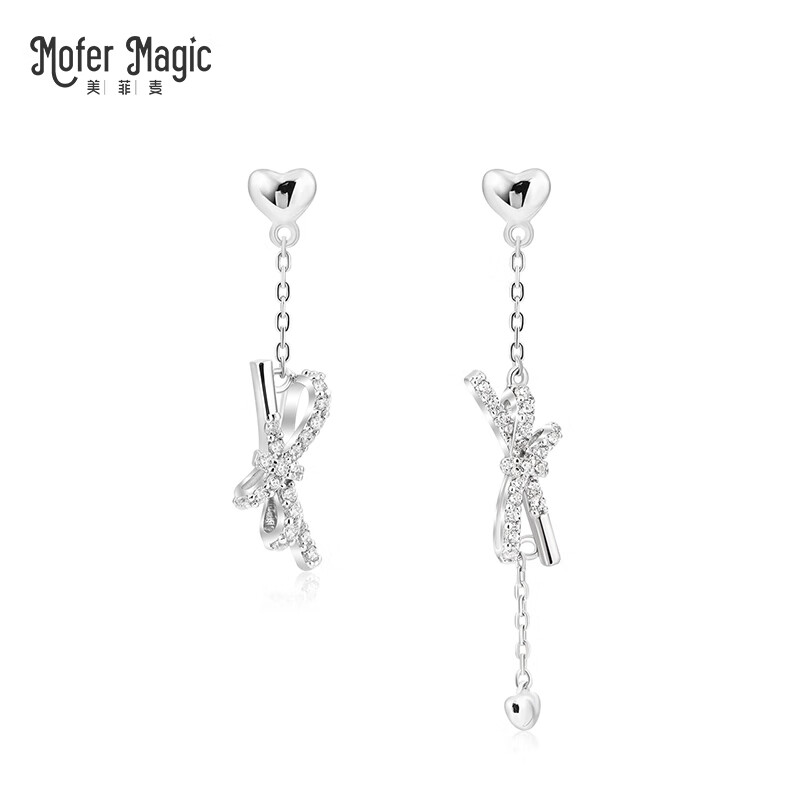 mofermagic浪漫不对称蝴蝶结银耳钉女s925银耳环耳饰品2020新款 蝴蝶