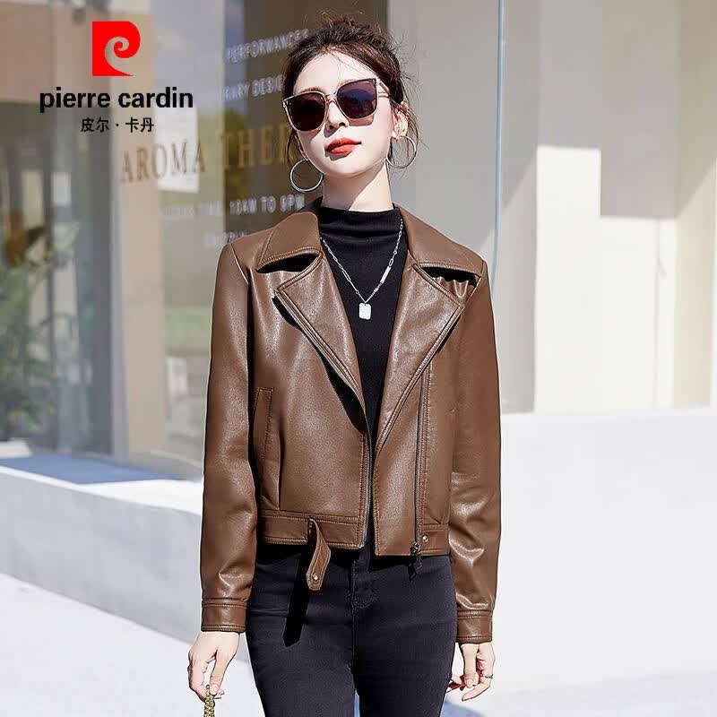 皮尔卡丹（pierre cardin）皮衣外套女2023新款春秋装机车pu皮革夹克新款时尚宽松显瘦皮衣 咖啡色 M高性价比高么？