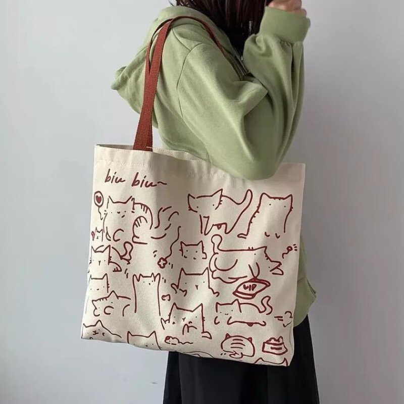 包包女2021原宿风斜挎帆布包女学生韩版单肩ins手提百搭简约布袋 (米白色)有拉链 (超大款)宽40高35