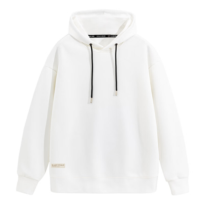 黑鲸海澜之家旗下潮牌卫衣男秋季大码宽松套头帽衫连帽外套 白 XL