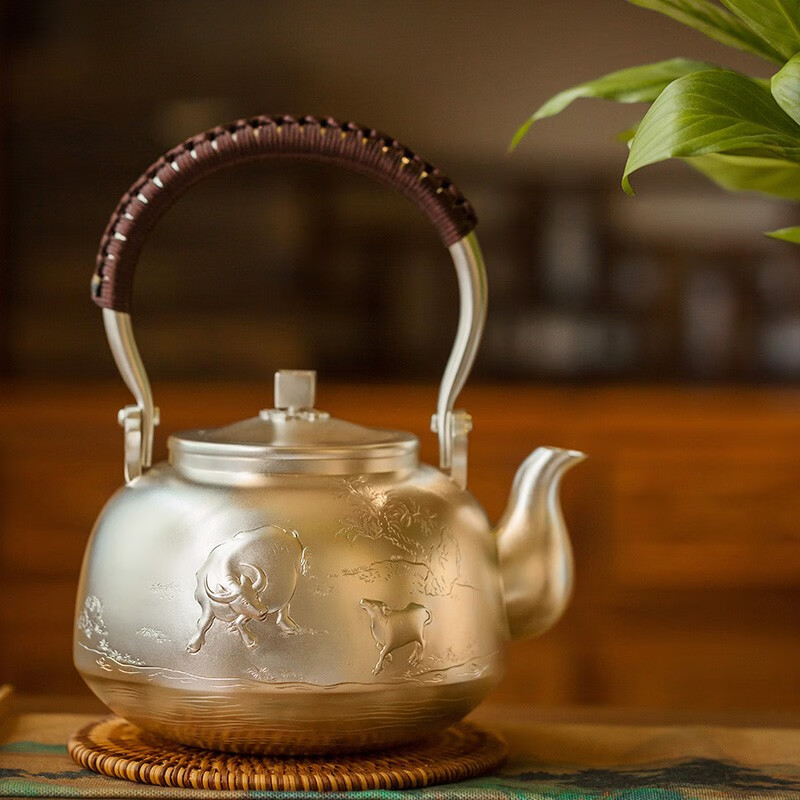 银阔蟠龙工艺 高档礼品 足银茶具煮水烧水十二生肖 平畴呼犊银壶