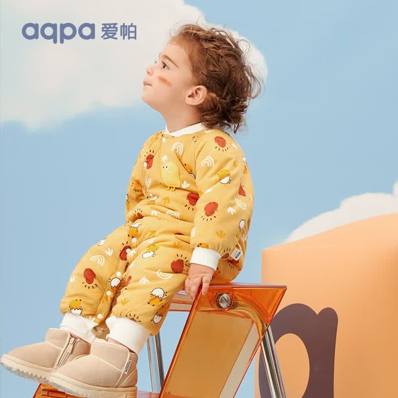 aqpa婴儿棉服连体衣冬季夹棉宝宝连帽保暖厚服新生儿衣服棉衣 毛绒小鸡（黄） 90cm怎么看?