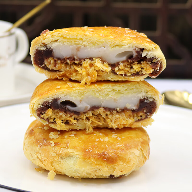 手工现烤 鸳鸯饼红豆麻薯q饼馅中馅酥皮传统糕点260g古早万丹