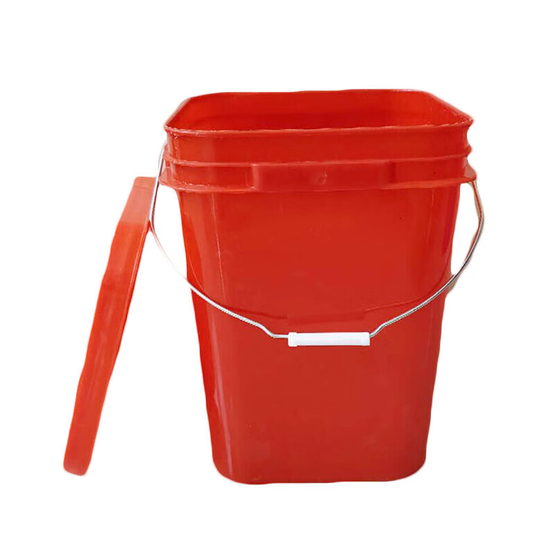 大容量塑料方型水桶10L20L塑料桶带盖方形带提手涂料桶加厚家用储水桶大码 20升方桶(红)