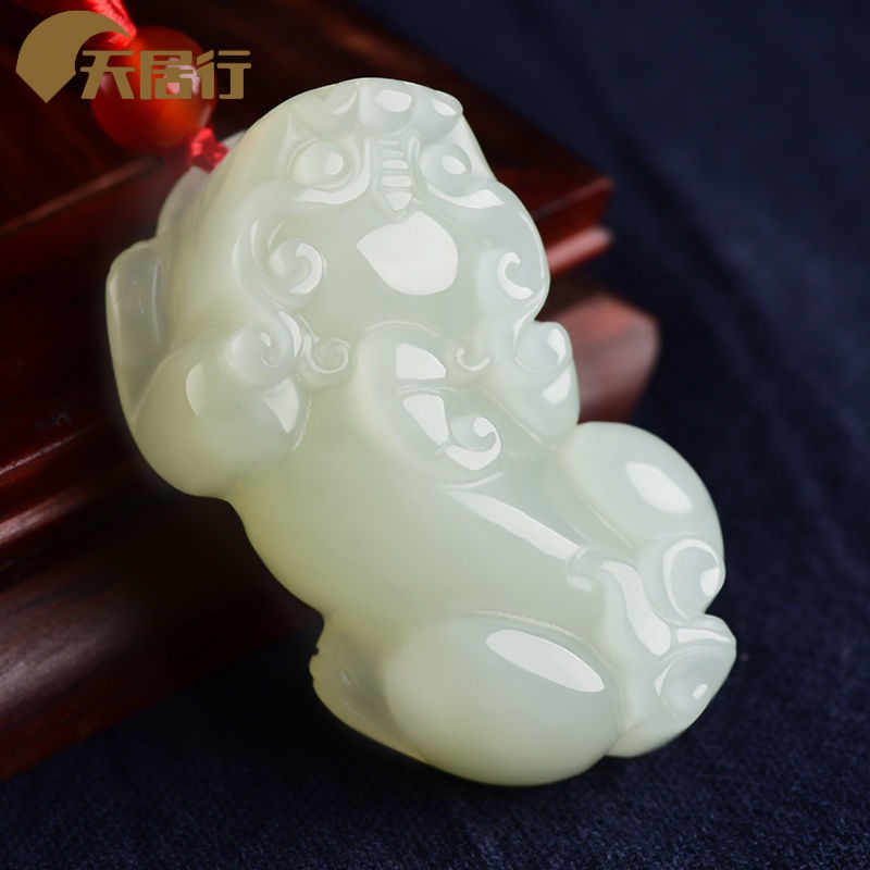 天居行和田白玉貔貅吊坠男女情侣款霸王皮休转玉石项链情人节七夕节
