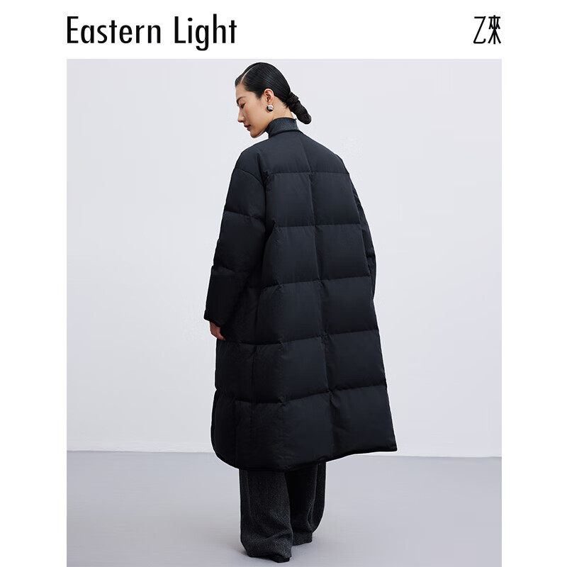 乙来（EASTERN LIGHT）【100%进口SOLOTEX纱线】2025冬季长款羽绒服大衣外套新年战袍 普鲁士蓝 M
