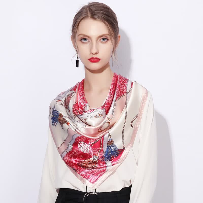 达芬奇密码 春秋季薄款大方巾女韩国百搭丝巾空姐领巾外搭防晒 欧式风尚 西瓜红