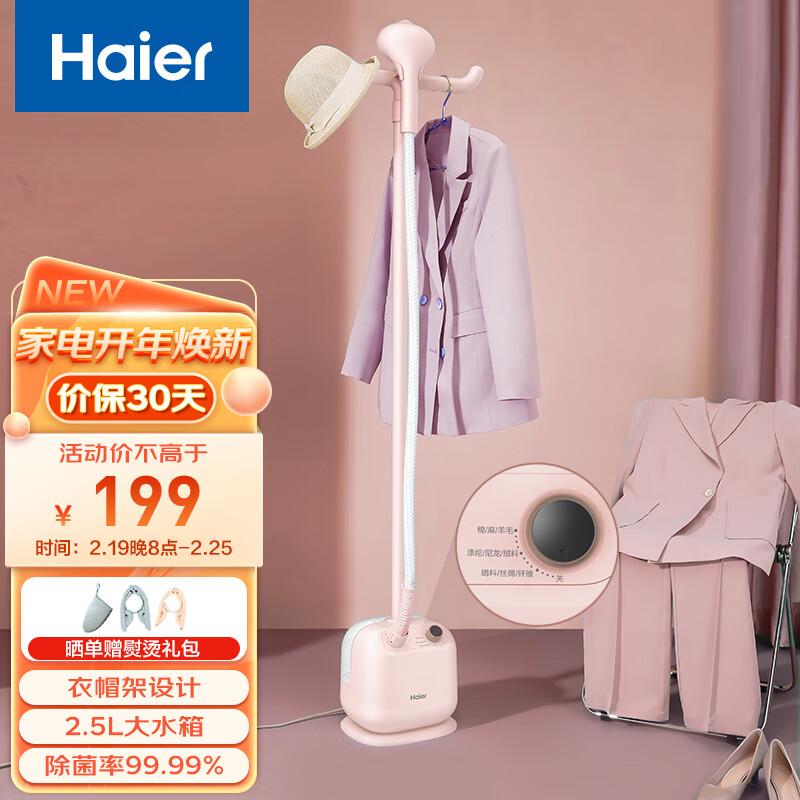 海尔 （Haier）蒸汽挂烫机家用 2.5L单杆多功能熨烫机  手持挂烫机电熨斗熨衣机 HY-GD1802E