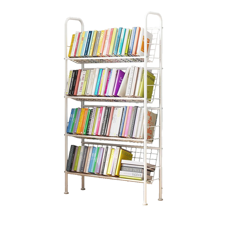 安尔雅 简易铁艺书架落地绘本架大容量书房卧室储物收纳架书报展示架 4层白色