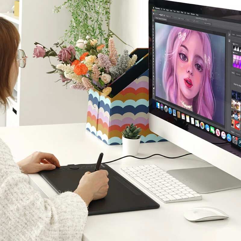 ParbloIntangbo小紫板数位板绘画板 手绘板电脑绘画网课手写字板 学生入门绘画 【标准版】M星耀黑