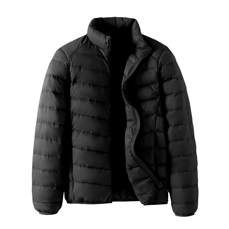 黑鲸海澜之家旗下潮牌轻薄羽绒服男短款秋冬季保暖立领外套 黑色 3XL