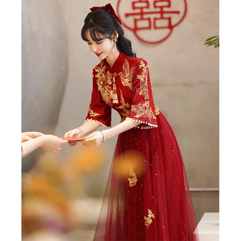 南糖三色 敬酒服新娘2022新款酒红色结婚中式礼服裙旗袍感秀禾服女夏季 酒红色 L使用感如何?