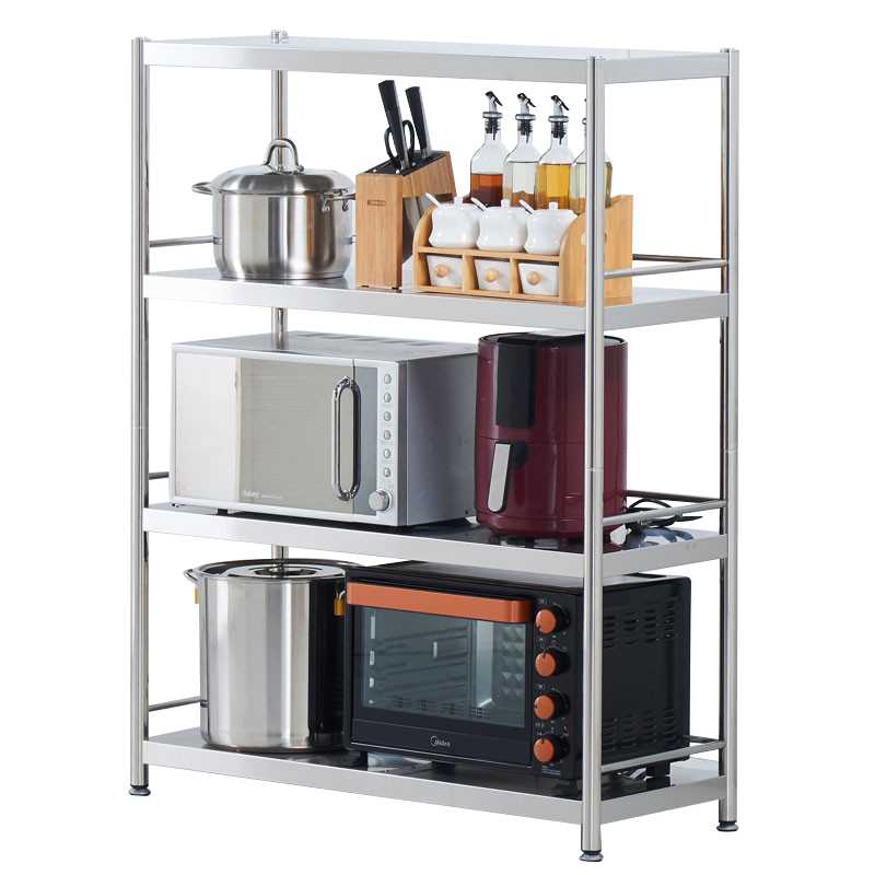 易漫 无磁加粗护栏厨房置物架不锈钢落地多层微波炉架烤箱架收纳架货架32管四层80*40*130cm