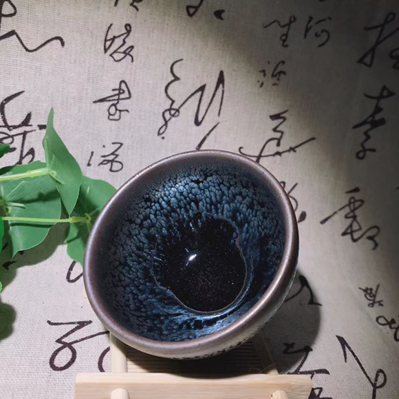 【附鉴定证书】建盏非遗文化遗产【鹧鸪斑银蓝油滴】文海建盏钟霞敛口