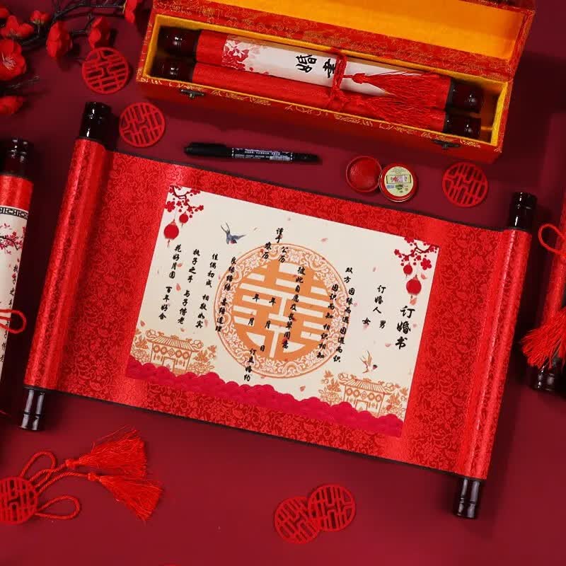 妖娆猫订婚书下聘书中国风手写网红结婚婚书帖刺绣送日子书订婚用品大全 喜结良缘订婚书【礼盒装】高性价比高么？
