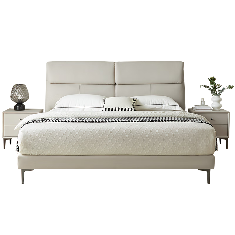 雙虎雙人床1.8米2米輕奢主臥大床極簡(jiǎn)風(fēng)真皮可升級(jí)高箱儲(chǔ)物床23660 高箱床+901床頭柜*2 【660A淺卡】頭層真皮1.8*2.0米