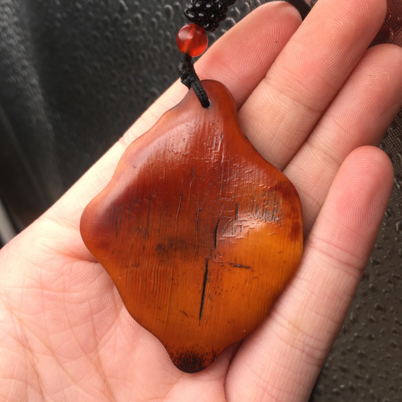 中秋节女朋友礼物古玩杂项西藏牦牛角雕刻如意观音角牌吊坠挂件牌子手